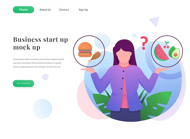 Business web landing page healthy food