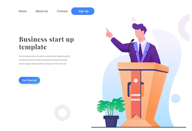 Vector business web landing page speech man