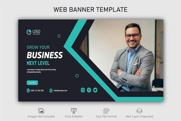 Business webinar horizontal banner template design.