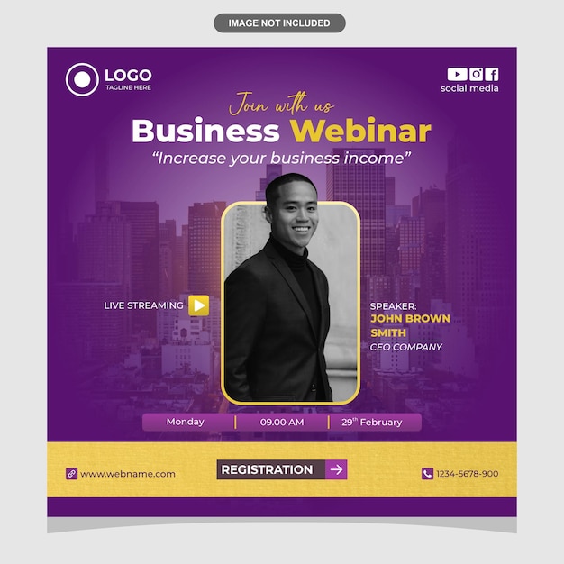 Vector business webinar paarse en gele banner sociale media