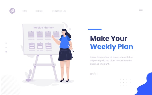 Vector business weekly planner illustration on web banner template