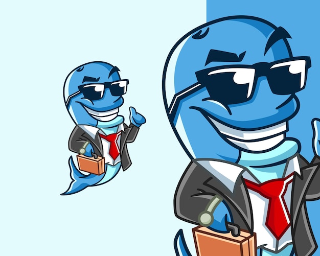 Business Whale Cartoon Character Wearing A Suit