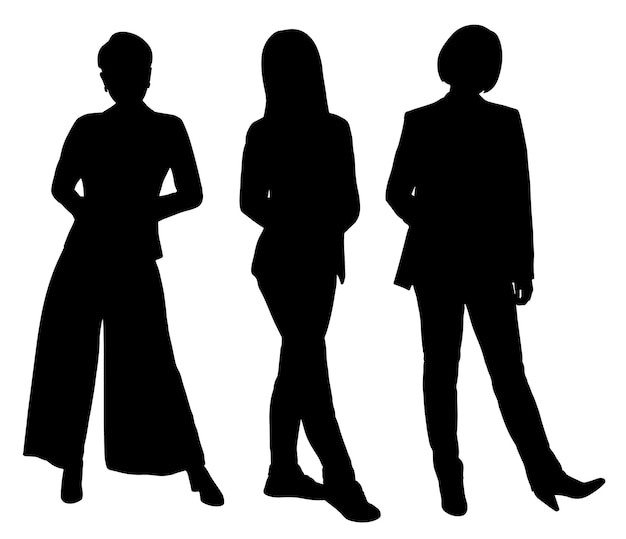 Business woman black silhouette standing full length isolated on white background