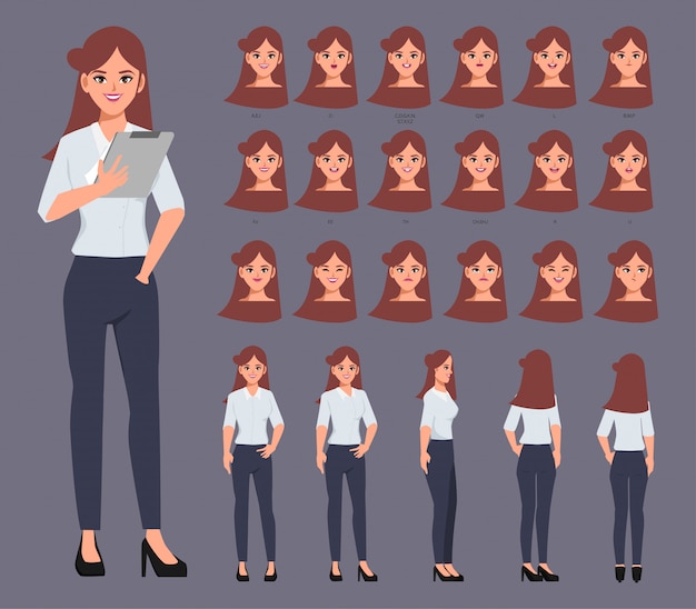 Business woman character for animated with emotions face animation mouth. flat vector design.