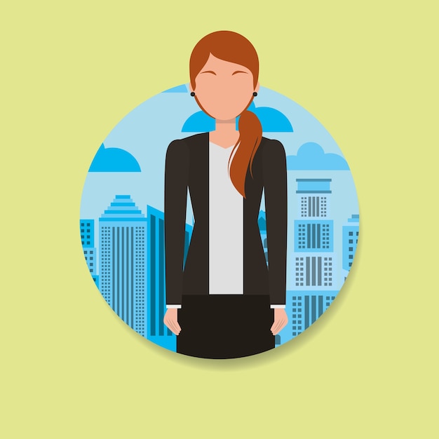 Business woman character avatar with city background