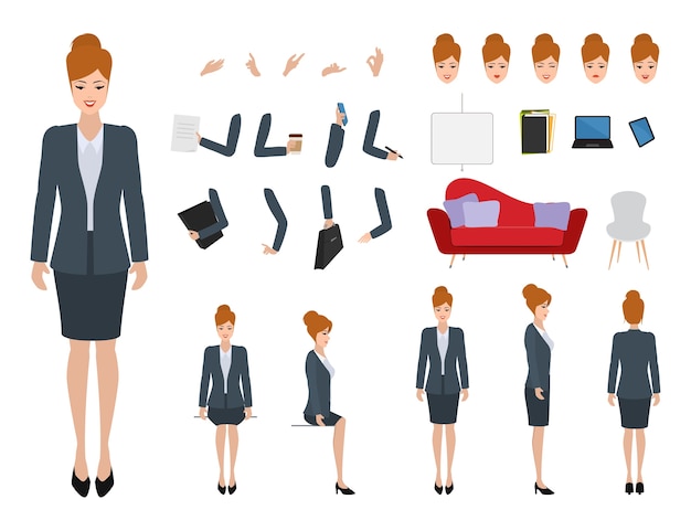 Business woman character constructor for different pose