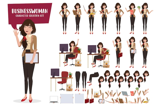 Vector business woman character creation vector set businesswoman female characters editable create face