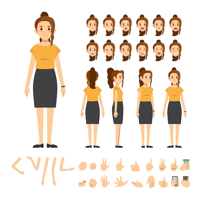 Vector business woman character set