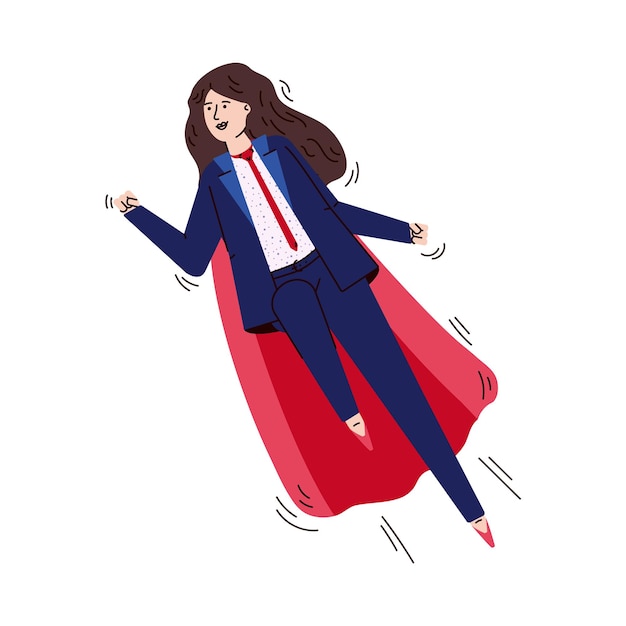 Vector business woman character in superhero red cape illustration