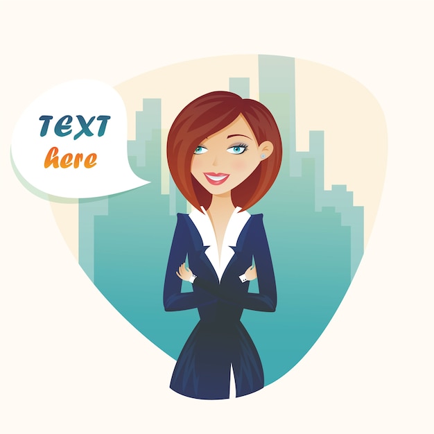 Vector business woman and city flat landscape