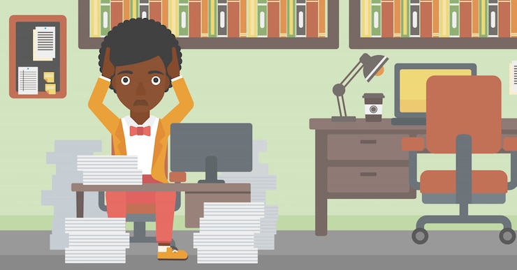 Vector business woman in despair sitting in office