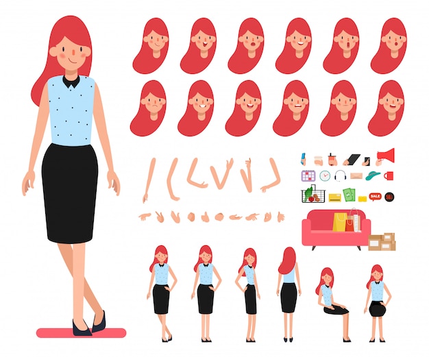 Vector business woman different pose character.