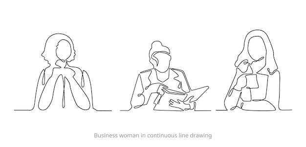 비즈니스 여자 직원 여자 작업 개념 연속 선 그리기 그림