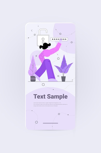Деловая женщина вводит пароль на смартфоне с заблокированной мобильной учетной записью концепция защиты конфиденциальности