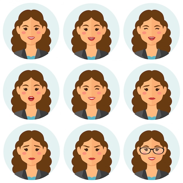 Vector business woman expresions avatar