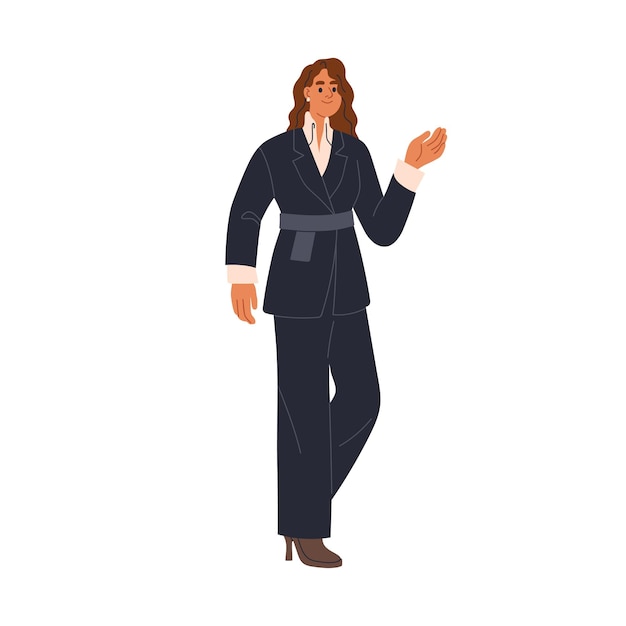 business woman female professional in office suit entrepreneur manager in official outfit confident employee worker gesturing smiling flat vector illustration isolated on white background
