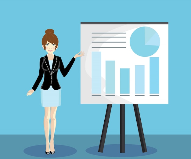 Vector business woman giving business presentation