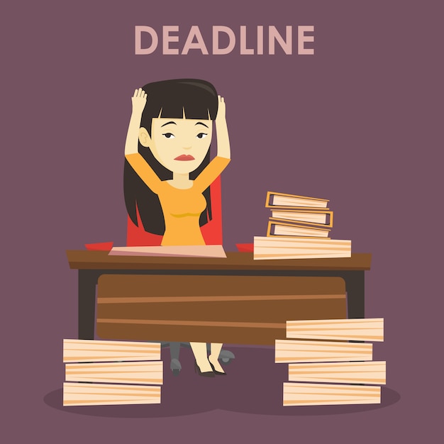 Business woman having problem with deadline.