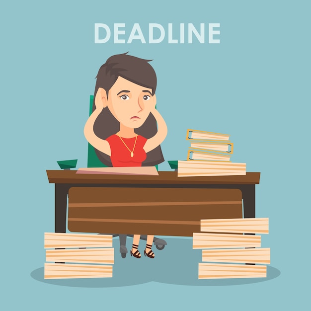 Business woman having problem with deadline.