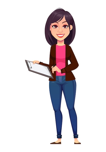 Vector business woman holding clipboard