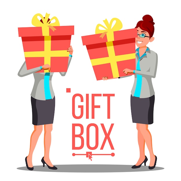 Business Woman Holding Red Gift Box 