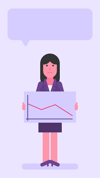 Vector business woman holding sign with negative business graph