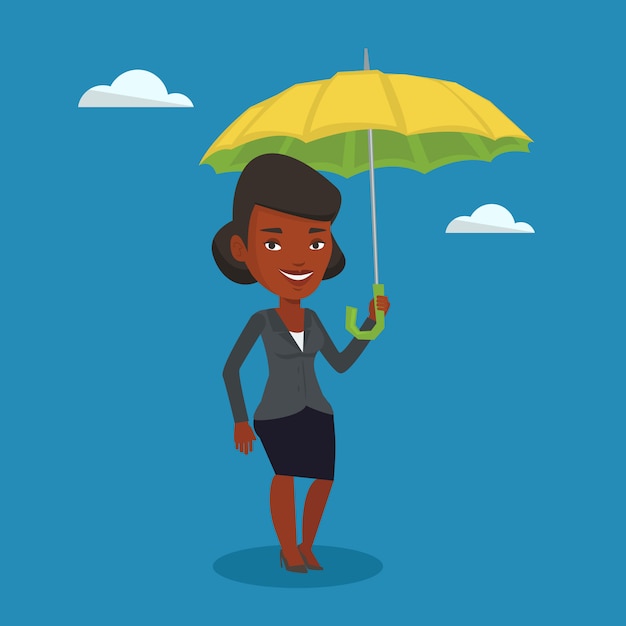 Business woman insurance agent with umbrella.