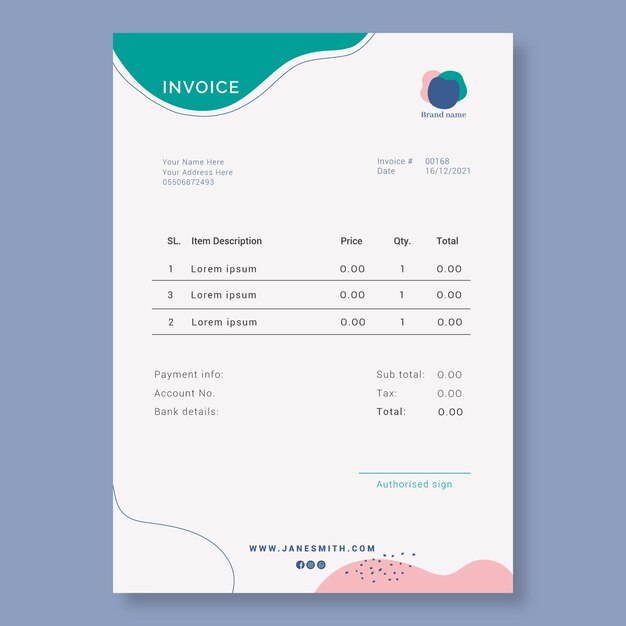 비즈니스 여성 송장 서식 파일