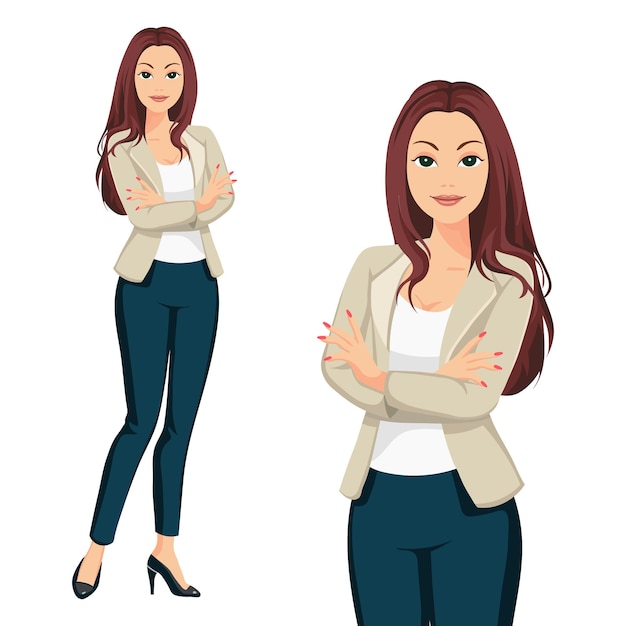 Business woman in a jacket and trousers, character. Business concept. Illustration, vector