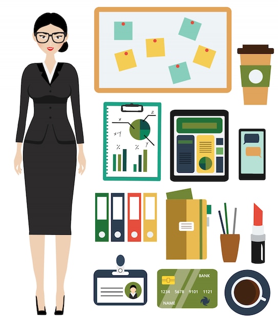 Vector business woman kit.