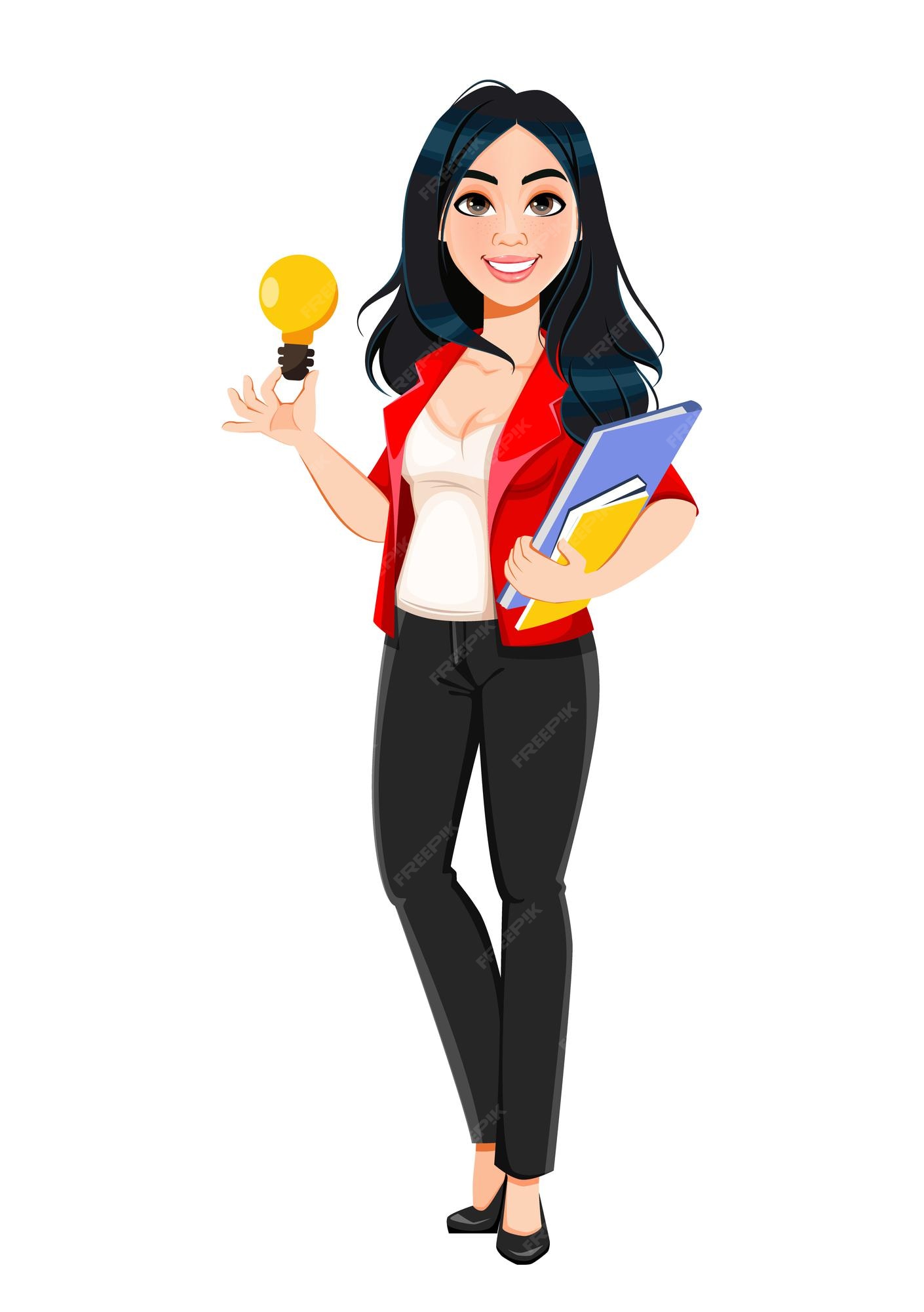 Premium Vector | Business woman, manager, banker, beautiful successful girl. businesswoman cartoon character having a good idea. stock vector illustration