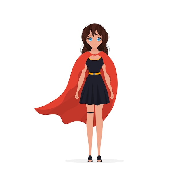 Business woman in office style clothes Modern lady businesswoman wearing red cloak like superhero Cheerful cartoon character