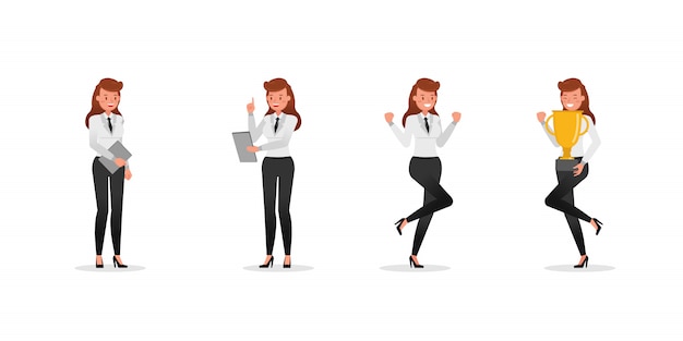 Business Woman showing different gestures character set