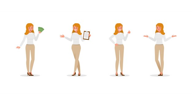 Business woman showing different gestures character