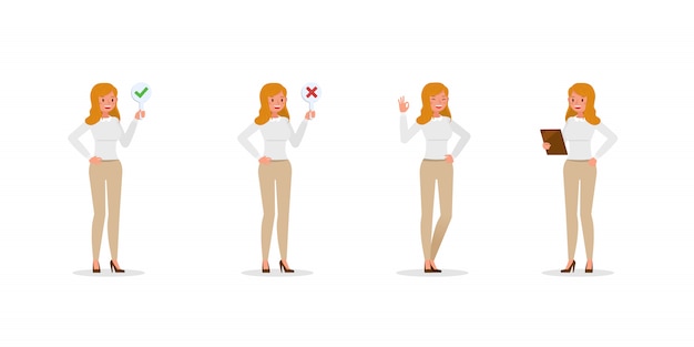 Business woman showing different gestures set