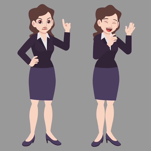 Business woman standing poses in suits with difference mood expression