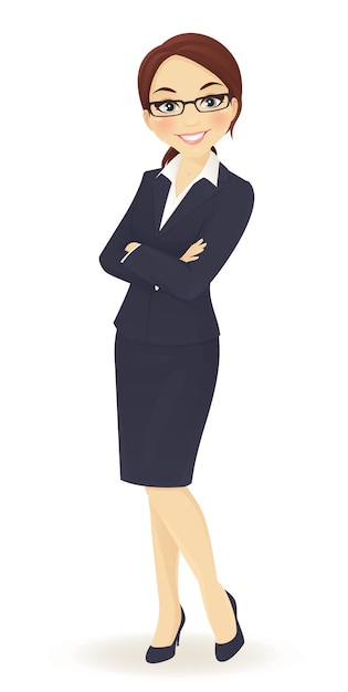 Vector business woman standing with arms crossed isolated