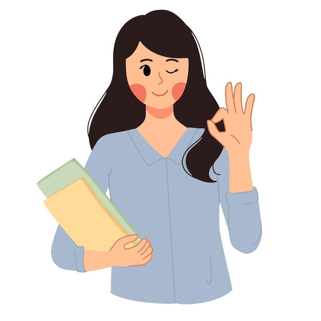 Business woman student showing okay signs hand gestures illustration