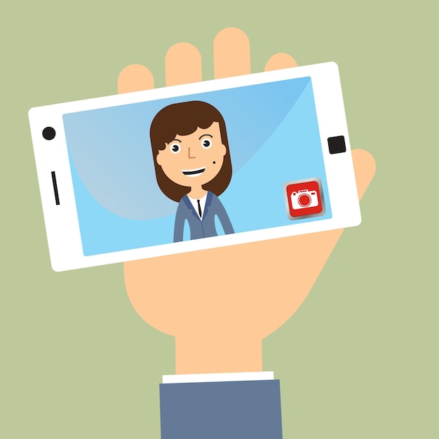 Vector business woman taking selfie photo on smart phone