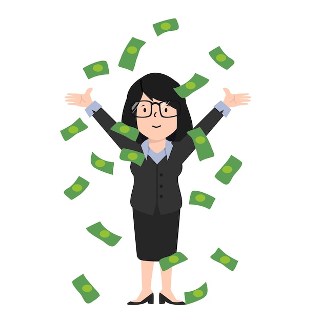 Business woman throwing dollar cash money