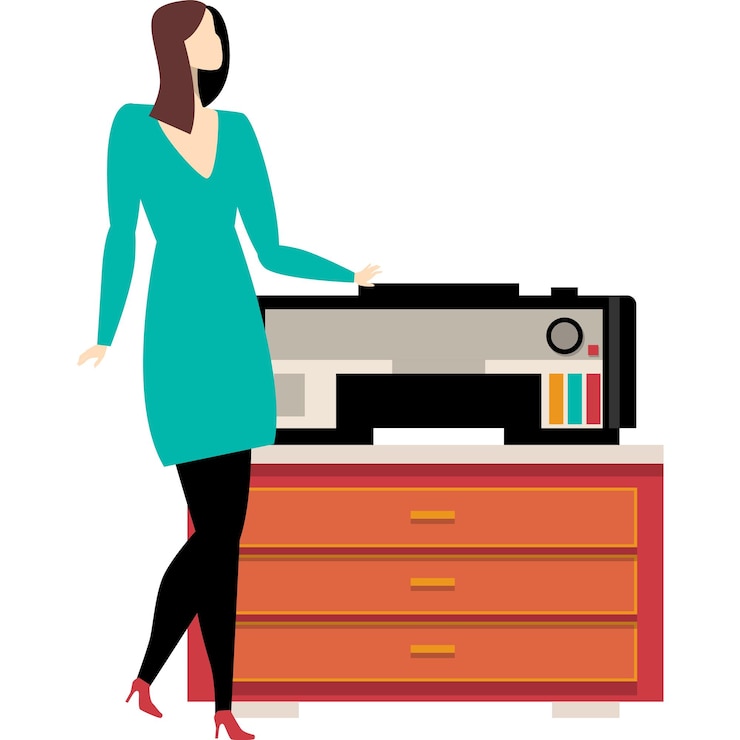 Vector business woman using office copier vector icon
