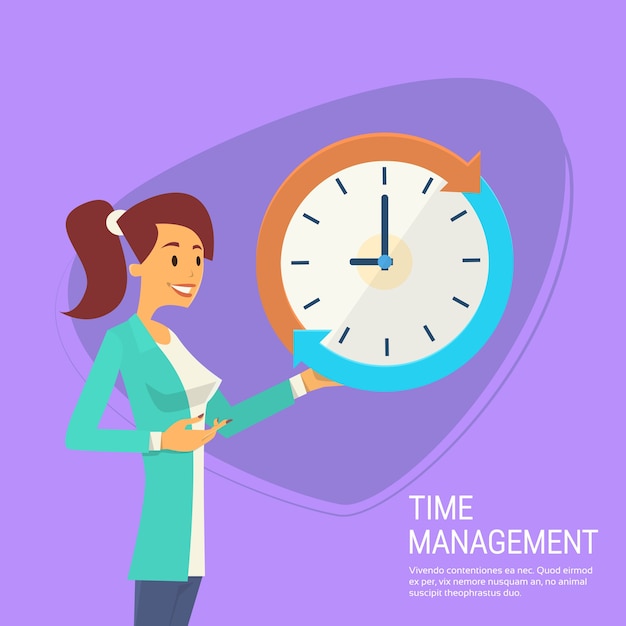 Business Woman With Clock Time Management Concept