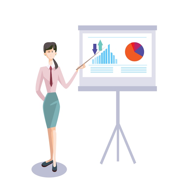 Vector business woman with flip chart