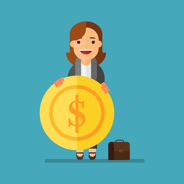 Business woman with a gold coin