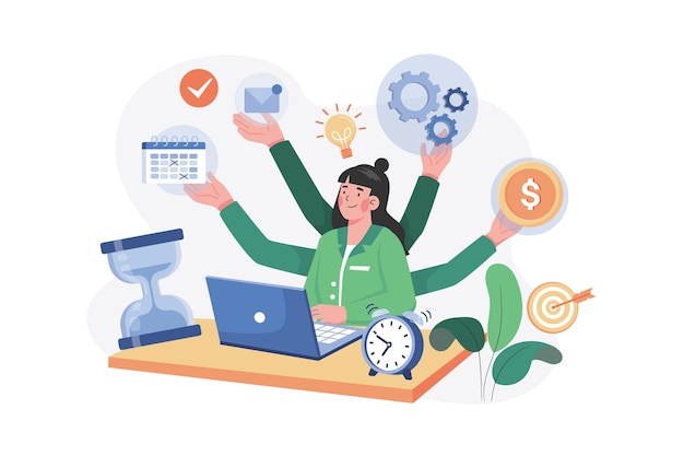 Vector business woman with high productivity