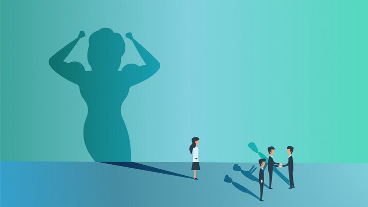 Vector business woman with superhero shadow