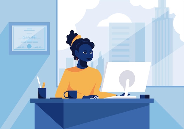 Vector business woman working in office