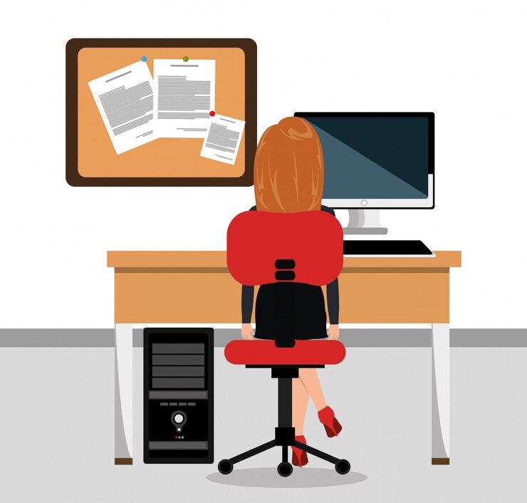 Vector business woman in workspace isolated icon design