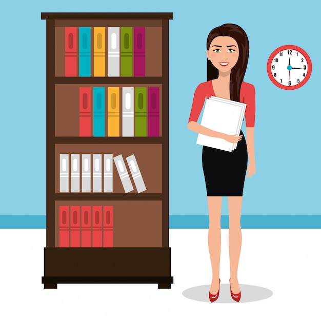 business woman in workspace isolated icon design