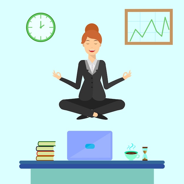 Vector business woman yoga workplace